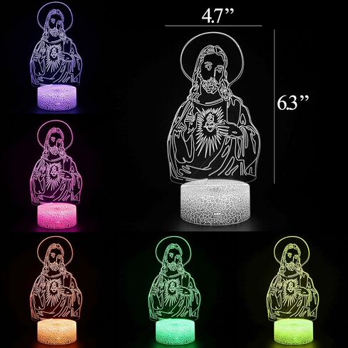 Jesus Night Light, Christian gifts for girls 3D Illusion Lamp Jesus Lights, 16 Colors & Flashing Modes with Remote Control Opreated Dimmable Christmas Birthday Religious Gifts for Boys Girls Kids Ch in Saudi Arabia