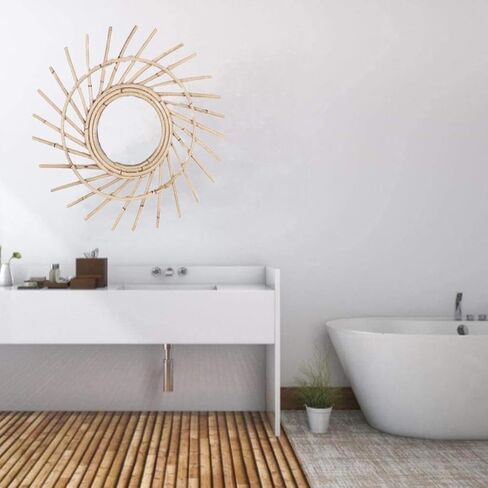 مرآة تعليق فنية مبتكرة من الروطان، مرآة تزيين حائط من الصفصاف، ديكور حائط معلق بوهيمي، مرآة زخرفية مثبتة على الحائط منسوجة يدويًا لغرفة النوم، الفندق، غرفة الطعام، الحمام in Kuwait