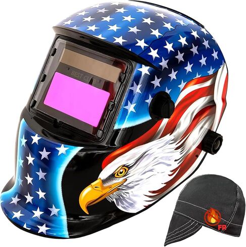 Welding Helmet Auto Darkening : BESTCLUB Solar Powered Hood with Adjustable Shade Range 4/9-13 for Mig Tig Arc Welder Mask (Flag Eagle) in Kuwait