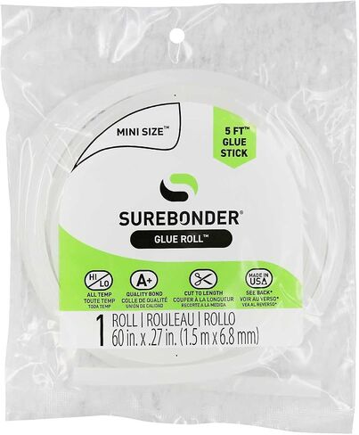 Surebonder Mini Hot Glue Stick Roll, 60" (5 Feet), 5/16" Diameter - Long Glue Stick, Uninterrupted Gluing, All Purpose for Crafting and DIY, Clear in Kuwait