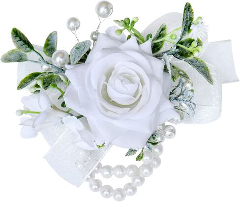 White Corsage and Boutonniere Set, Rose Wrist Corsage for Wedding Prom Party Artificial Flowers Wrist Corsage Boutonniere for Wedding Mother of Bride and Groom (White Boutonniere, 1) in Saudi Arabia