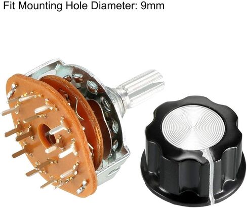 uxcell 6mm 4P3T 4 Pole 3 Position Selectable Single Deck Band Channel Rotary Switch Selector with plastic knob in Saudi Arabia