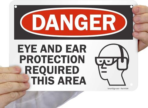 SmartSign 7 × 10 بوصة "خطر - حماية العين والأذن مطلوبة في هذه المنطقة" لافتة OSHA، 55 مل من بلاستيك HDPE، أحمر، أسود وأبيض، صنع في الولايات المتحدة الأمريكية in Saudi Arabia
