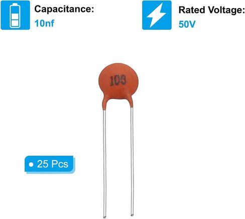 PATIKIL 10nf 50V Ceramic Disc Capacitor, 25 Pcs Ceramic Chip Capacitor Assortment Kit for Power Circuits Industrial Equipment,Brown Red in Saudi Arabia