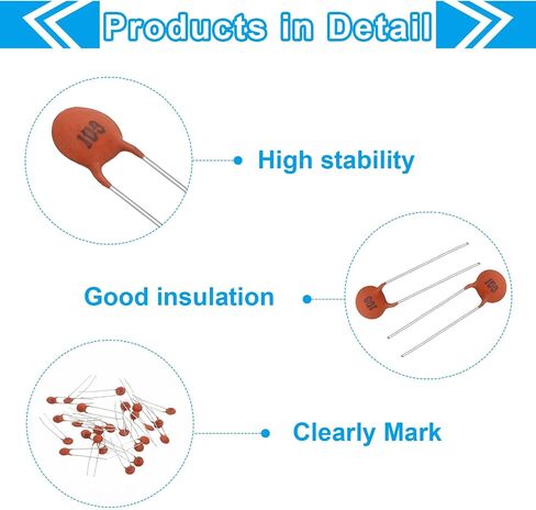 PATIKIL 10nf 50V Ceramic Disc Capacitor, 25 Pcs Ceramic Chip Capacitor Assortment Kit for Power Circuits Industrial Equipment,Brown Red in Saudi Arabia