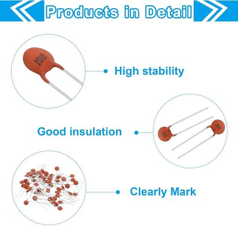 PATIKIL 10nf 50V Ceramic Disc Capacitor, 25 Pcs Ceramic Chip Capacitor Assortment Kit for Power Circuits Industrial Equipment,Brown Red in Saudi Arabia
