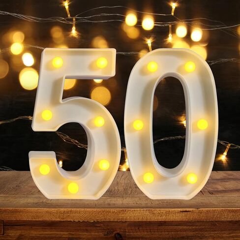 50th Birthday Decoration LED Light up Numbers, Birthday Number Sign Light for Birthday Party Decoration Night Lit Anniversary Background Home Decoration Party (Number 50, White) in Saudi Arabia