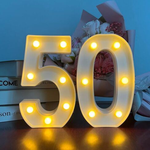 50th Birthday Decoration LED Light up Numbers, Birthday Number Sign Light for Birthday Party Decoration Night Lit Anniversary Background Home Decoration Party (Number 50, White) in Saudi Arabia