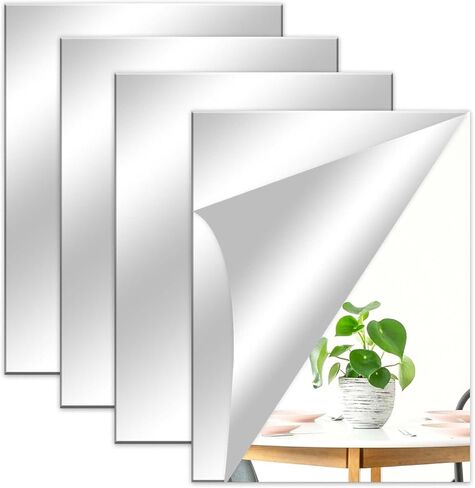 Full Length Wall Mirror Tiles, 11.8"x 15.7" x 4 Pcs Acrylic Mirror Self Adhesive, Safety Shatterproof Mirror Great for Baby Kids Toddler, Full Body Mirror Tiles for Bedroom, Home Gym, Living Room in Kuwait