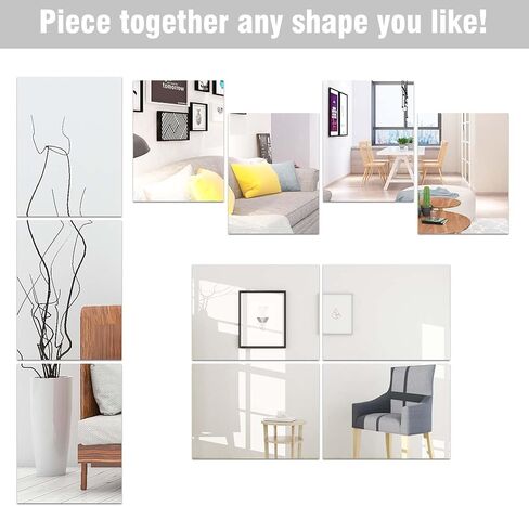 Full Length Wall Mirror Tiles, 11.8"x 15.7" x 4 Pcs Acrylic Mirror Self Adhesive, Safety Shatterproof Mirror Great for Baby Kids Toddler, Full Body Mirror Tiles for Bedroom, Home Gym, Living Room in Kuwait