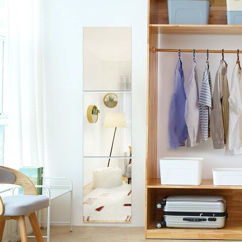 Full Length Wall Mirror Tiles, 11.8"x 15.7" x 4 Pcs Acrylic Mirror Self Adhesive, Safety Shatterproof Mirror Great for Baby Kids Toddler, Full Body Mirror Tiles for Bedroom, Home Gym, Living Room in Kuwait