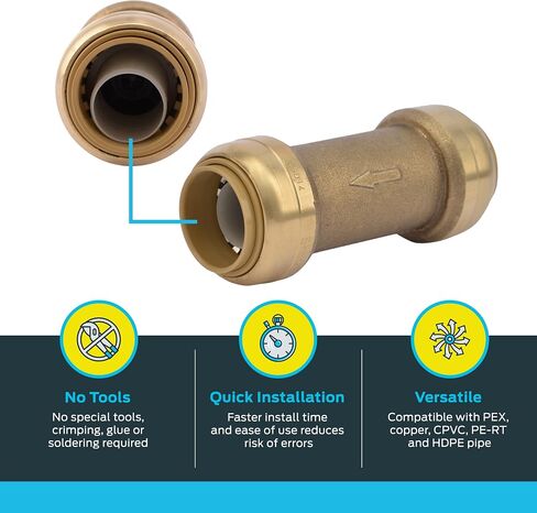 SharkBite 1 Inch Check Valve, Push to Connect Brass Plumbing Fitting, PEX Pipe, Copper, CPVC, PE-RT, HDPE, U2020-0000LFA in Saudi Arabia