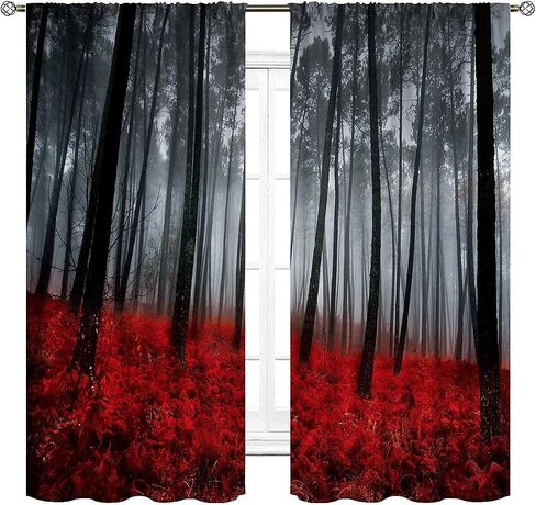 Cinbloo Black Red Japanese Cherry Blossom Curtains 52Wx84H Inch Rod Pocket Asian Anime Chinese Watercolor Mountain Sun Aesthetic Art Printed Living Room Bedroom Window Drapes Treatment Fabric 2 Panels in Saudi Arabia