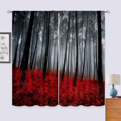 Cinbloo Black Red Japanese Cherry Blossom Curtains 52Wx84H Inch Rod Pocket Asian Anime Chinese Watercolor Mountain Sun Aesthetic Art Printed Living Room Bedroom Window Drapes Treatment Fabric 2 Panels in Saudi Arabia