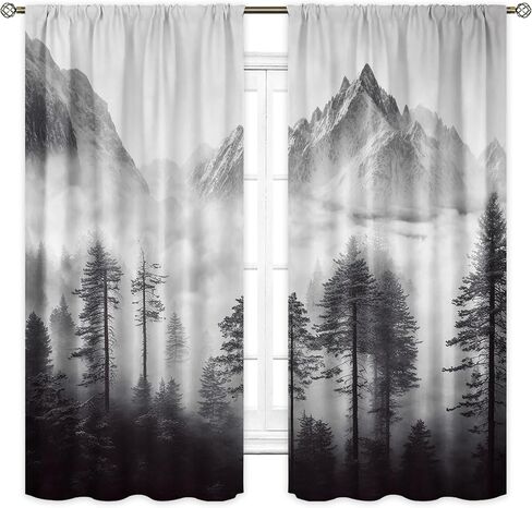Cinbloo Black Red Japanese Cherry Blossom Curtains 52Wx84H Inch Rod Pocket Asian Anime Chinese Watercolor Mountain Sun Aesthetic Art Printed Living Room Bedroom Window Drapes Treatment Fabric 2 Panels in Saudi Arabia
