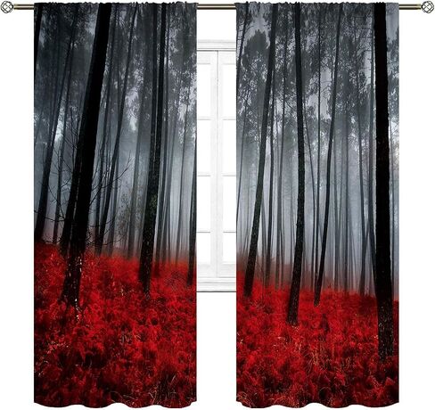 Cinbloo Black Red Japanese Cherry Blossom Curtains 52Wx84H Inch Rod Pocket Asian Anime Chinese Watercolor Mountain Sun Aesthetic Art Printed Living Room Bedroom Window Drapes Treatment Fabric 2 Panels in Saudi Arabia