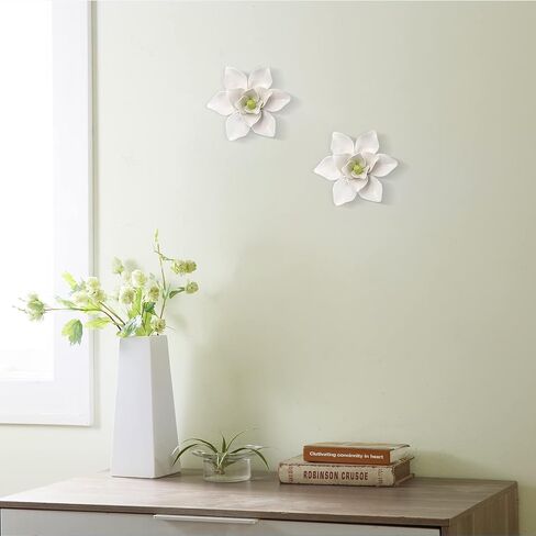 MINYULUA 5.9 Inch White Ceramic Flower Wall Hanging Decoration 3D Artificial Porcelain Magnolia Decor Handmade Wall Art Background for Living Room Home Hallway Bedroom Kitchen House in Saudi Arabia