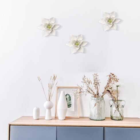 MINYULUA 5.9 Inch White Ceramic Flower Wall Hanging Decoration 3D Artificial Porcelain Magnolia Decor Handmade Wall Art Background for Living Room Home Hallway Bedroom Kitchen House in Saudi Arabia