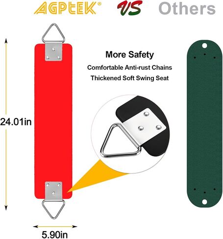 مقعد أرجوحة AGPTEK، أرجوحة مقاس 30.4 × 6 × 0.27 بوصة للأطفال والكبار مع حلقة مثلثة معدنية - أخضر (حد الوزن 113 كجم /250 رطل) in Kuwait