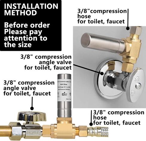 (1 Pack) Lidertik Water Hammer Arrestor for Dishwasher and Toilet 3/8 Inch Male Compression and 3/8 Inch Female Compression, Absorb Shock and Reduce Noise for Water Pipe in Saudi Arabia