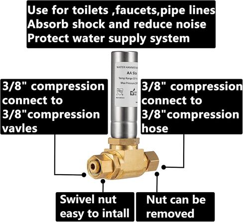 (1 Pack) Lidertik Water Hammer Arrestor for Dishwasher and Toilet 3/8 Inch Male Compression and 3/8 Inch Female Compression, Absorb Shock and Reduce Noise for Water Pipe in Saudi Arabia
