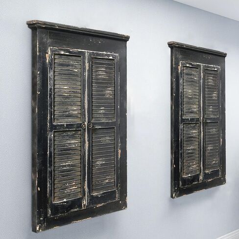 مزرعة نافذة سوداء مصاريع مرآة ديكور الحائط 24 × 40 بوصة، معلقة مرايا نافذة مستطيلة المتعثرة لديكور الجدار، إطار خشبي ريفي مرايا الحائط الزخرفية لجميع القديسين in Saudi Arabia