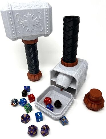 MunnyGrubbers - Hammer Dice Tower - (Random 7PCS D20 Dice Set Included) - Dice Holder - Dice Roller - Tabletop RPG Accessory - Dungeons and Dragons - DND - D&D - (Marble) in Kuwait