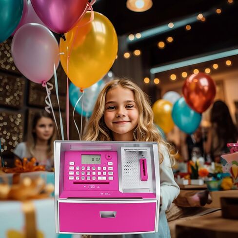 ApgBnk ATM Savings Bank with Debit Card, Electronic Piggy Bank for Real Money, Coin Recognition, Targets Setting, Password Login, Voice Prompt, Great Gift for Boys Girls (Black/Red) in Kuwait