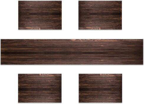 مفرش طاولة ومفارش من الخشب الريفي مكونة من 4 قطع، مفرش طاولة من الخشب البني، مفرش طاولة خشبي قديم لتزيين طاولة الطعام، مفرش طاولة بطول 13 × 72 بوصة و4 مفارش كتان مقاس 18 × 12 بوصة in Kuwait