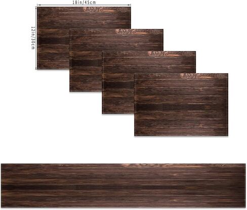 مفرش طاولة ومفارش من الخشب الريفي مكونة من 4 قطع، مفرش طاولة من الخشب البني، مفرش طاولة خشبي قديم لتزيين طاولة الطعام، مفرش طاولة بطول 13 × 72 بوصة و4 مفارش كتان مقاس 18 × 12 بوصة in Kuwait