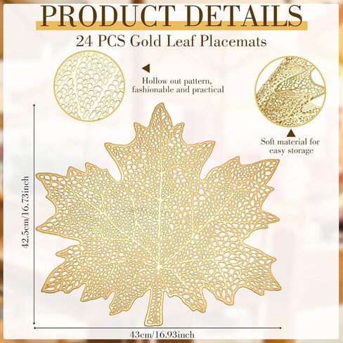 Mifoci 12 Sets Gold Leaf Placemats and Leaf Napkin Rings Round Gold Napkin Rings Hollow Out Fall Placemats for Dinner Table Holiday Thanksgiving Wedding Party Fiesta Accent in Saudi Arabia