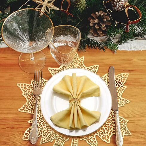 Mifoci 12 Sets Gold Leaf Placemats and Leaf Napkin Rings Round Gold Napkin Rings Hollow Out Fall Placemats for Dinner Table Holiday Thanksgiving Wedding Party Fiesta Accent in Saudi Arabia