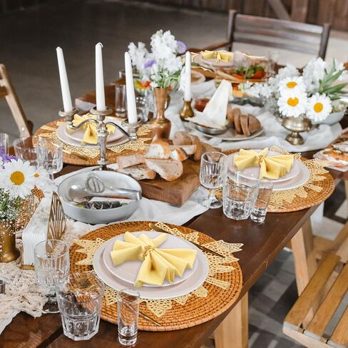 Mifoci 12 Sets Gold Leaf Placemats and Leaf Napkin Rings Round Gold Napkin Rings Hollow Out Fall Placemats for Dinner Table Holiday Thanksgiving Wedding Party Fiesta Accent in Saudi Arabia