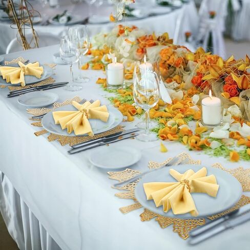 Mifoci 12 Sets Gold Leaf Placemats and Leaf Napkin Rings Round Gold Napkin Rings Hollow Out Fall Placemats for Dinner Table Holiday Thanksgiving Wedding Party Fiesta Accent in Saudi Arabia