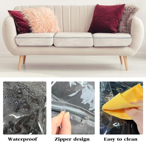 HFYZZ 4 Pcs Plastic Sofa Seat Cushion Covers Clear PVC Waterproof Sofa Couch Covers Sofa Seat Slipcover for Against Cat Dog Clawing Scratching, 29x29x9 Inch in Saudi Arabia