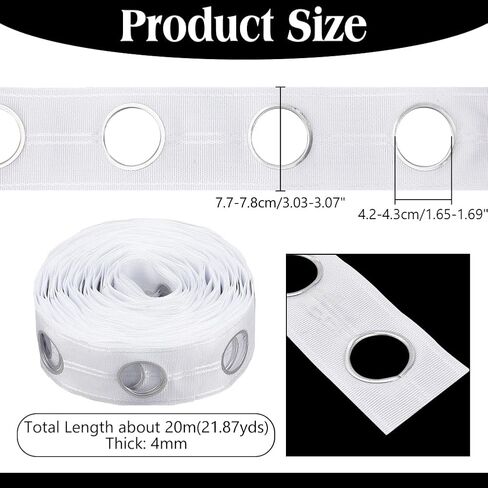 NBEADS 21.9 Yards Curtain Eyelet Tapes, Curtain Heading Tape White Curtain Pleating Tape Eyelet Curtain Tape Grommet for Curtains Header DIY Accessories Home Stitching Decoration, 180 Grommet in Saudi Arabia