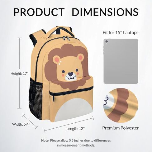 UNIKITTY School Backpack for Girls Boys, Lion Backpack with Adjustable Straps, 17" Girls Backpacks Ages 6-8 Large Capacity Durable, Brown Cute Kids Bookbag in Saudi Arabia