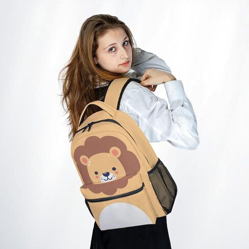 UNIKITTY School Backpack for Girls Boys, Lion Backpack with Adjustable Straps, 17" Girls Backpacks Ages 6-8 Large Capacity Durable, Brown Cute Kids Bookbag in Saudi Arabia