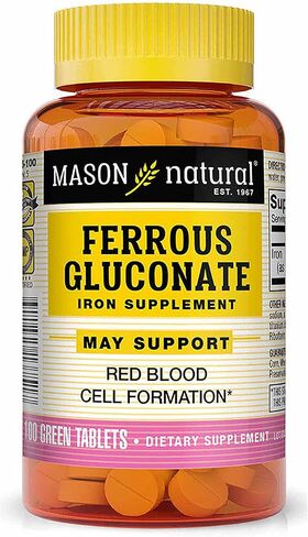 Mason Natural Ferrous Gluconate - Supports Red Blood Cell Formation, Gentle on Stomach Iron Supplement, 100 Tablets in Saudi Arabia