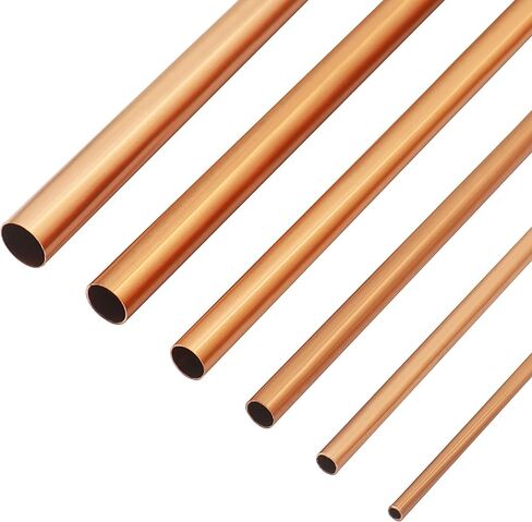 6 PCS 6 Sizes Copper Round Tube Set, 2mm 3mm 4mm 5mm 6mm 7mm OD x 0.2mm Wall Thickness, 300mm Length, Seamless Straight Pipe Tubing in Saudi Arabia