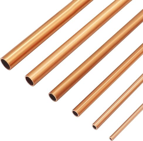 6 PCS 6 Sizes Copper Round Tube Set, 2mm 3mm 4mm 5mm 6mm 7mm OD x 0.2mm Wall Thickness, 300mm Length, Seamless Straight Pipe Tubing in Saudi Arabia