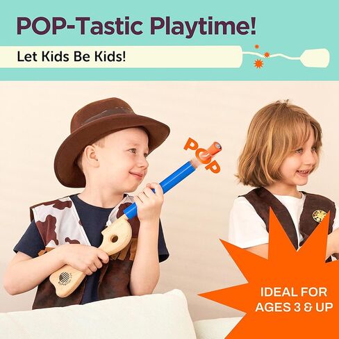 لعبة Blue Toy Pop Gun للأطفال - مسدسات لعبة خشبية للأولاد من سن 3 إلى 7 سنوات - مسدس مزيف بلمسة نهائية من الخشب القوي وغطاء بوبر بلاستيكي - بنادق يدوية ممتعة وألعاب مسدس للأطفال الصغار والكبار - صنع في الولايات المتحدة الأمريكية in Kuwait