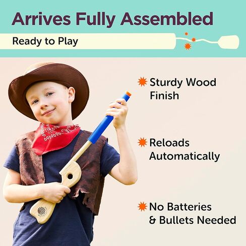لعبة Blue Toy Pop Gun للأطفال - مسدسات لعبة خشبية للأولاد من سن 3 إلى 7 سنوات - مسدس مزيف بلمسة نهائية من الخشب القوي وغطاء بوبر بلاستيكي - بنادق يدوية ممتعة وألعاب مسدس للأطفال الصغار والكبار - صنع في الولايات المتحدة الأمريكية in Kuwait