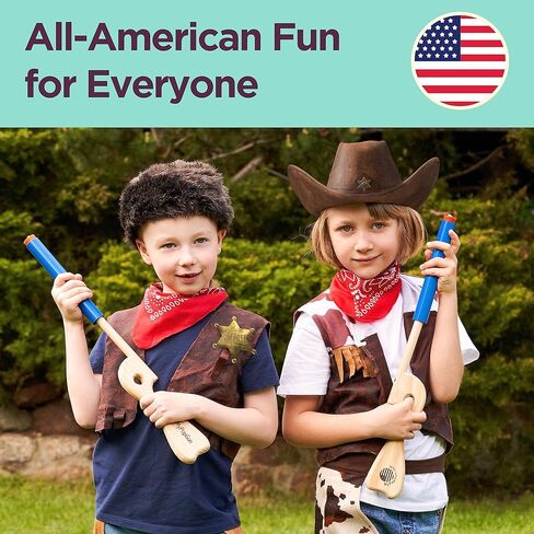 لعبة Blue Toy Pop Gun للأطفال - مسدسات لعبة خشبية للأولاد من سن 3 إلى 7 سنوات - مسدس مزيف بلمسة نهائية من الخشب القوي وغطاء بوبر بلاستيكي - بنادق يدوية ممتعة وألعاب مسدس للأطفال الصغار والكبار - صنع في الولايات المتحدة الأمريكية in Kuwait