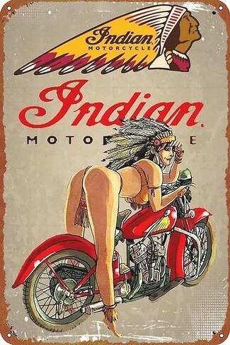 Indian Motorcycle Girl Garage Poster Retro Metal Sign Vintage Tin Sign for Cafe Bar Home Wall Decor 12 X 8 inch (JIANZV-KIE616J) in Kuwait