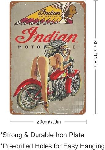 Indian Motorcycle Girl Garage Poster Retro Metal Sign Vintage Tin Sign for Cafe Bar Home Wall Decor 12 X 8 inch (JIANZV-KIE616J) in Kuwait