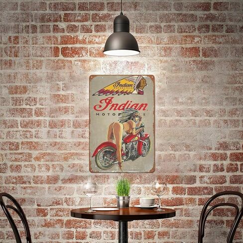 Indian Motorcycle Girl Garage Poster Retro Metal Sign Vintage Tin Sign for Cafe Bar Home Wall Decor 12 X 8 inch (JIANZV-KIE616J) in Kuwait