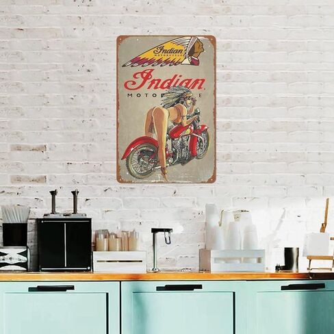 Indian Motorcycle Girl Garage Poster Retro Metal Sign Vintage Tin Sign for Cafe Bar Home Wall Decor 12 X 8 inch (JIANZV-KIE616J) in Kuwait