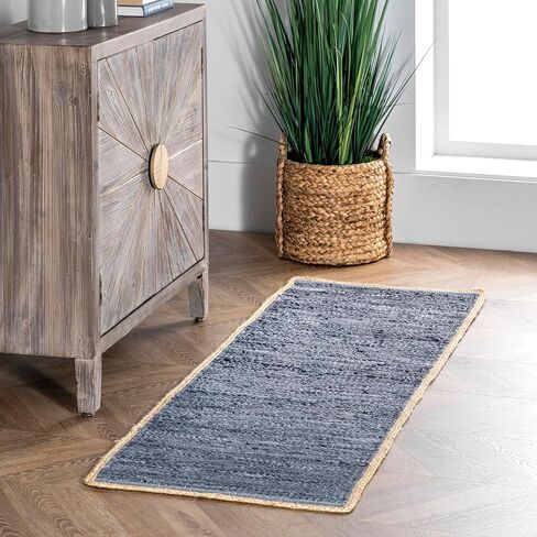 nuLOOM Sabby Hand Woven Leather Flatweave Runner Rug, 2' x 6', Blue in Saudi Arabia