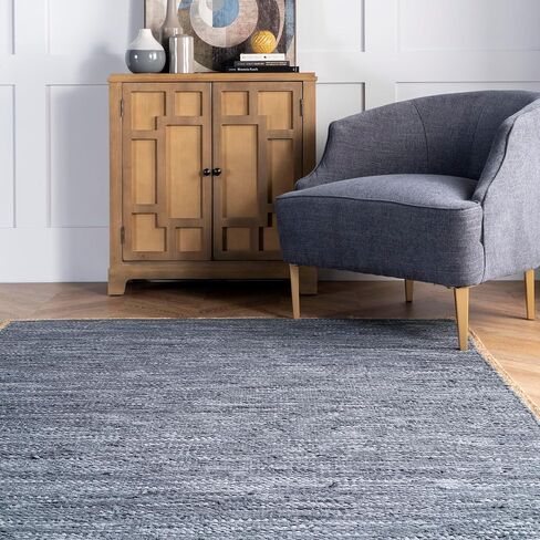 nuLOOM Sabby Hand Woven Leather Flatweave Runner Rug, 2' x 6', Blue in Saudi Arabia